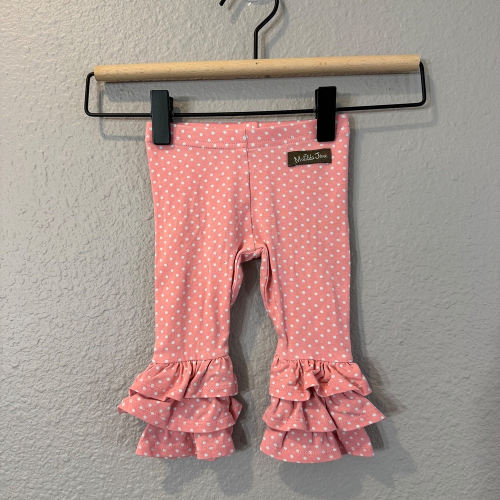 Matilda Jane Girl's Size 3-6m Pink Polka Dot Ruffle Hem Leggings